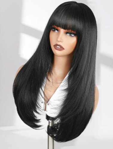 Glueless Black Wig with Bangs –  Human Hair