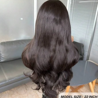 Natural Black Curtain Bangs Human Blend Lace Front Wig