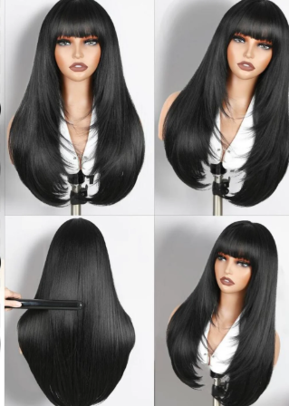 Glueless Black Wig with Bangs –  Human Hair